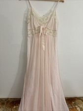 Vintage Seamprufe Pink Nylon Lace Nightgown Lingerie Slip Dress Sz 34 Maxi