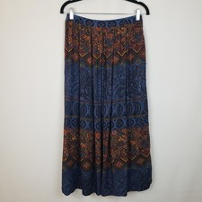 VTG 90s Midi Skirt 12 Mixed Print Pleat Front Colorful Boho Art To Wear USA
