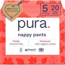 Pura Eco Nappy Pants - Size 5 (12-17kg), 20 Nappies, Pull Up Disposable Baby 0.63 per nappy