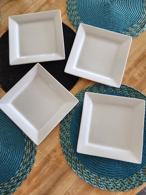4 Better Homes & Gardens Whiteware Square Savion Porcelain Salad Plates 8 1/2''