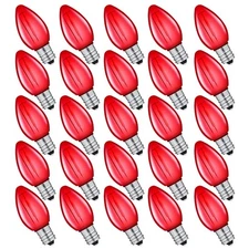 25 Pack C7 Red Led Replacement Christmas Light Bulb, C7 E12 Base 120V Waterpr...