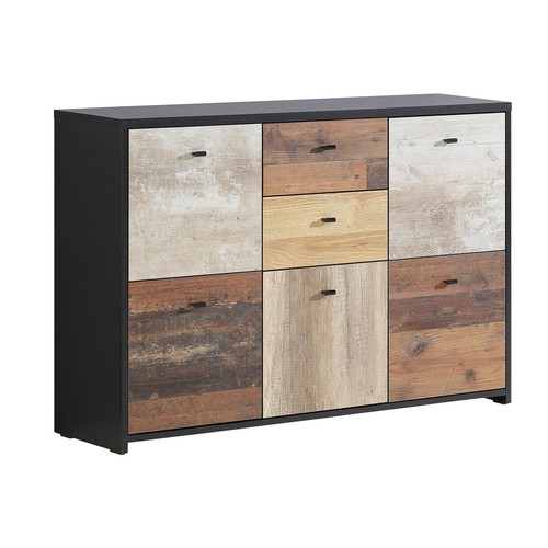 Kommode - Eiche-Pinie-schwarz - 114 cm breit Sideboard Anrichte Beistellschrank - Bild 3 von 10