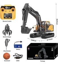 Escavatore radiocomandato DOUBLE E Volvo scala 1:16 3 in 1. Pala in metallo con rotazione 360°, trapano