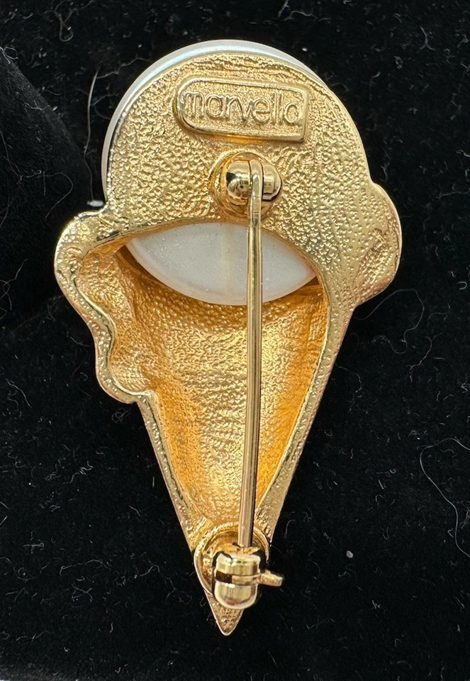 Marvella Gold Tone Pearl Accen Signed  Ice Cream Brooch Pin - Image 3 of 4