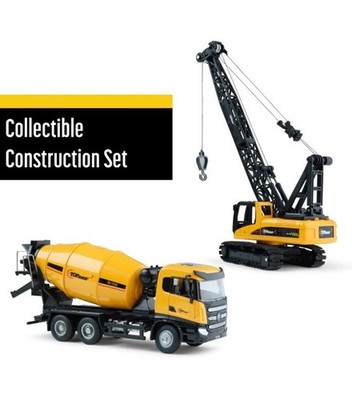 Top Race Diecast Construction Crane & Cement Truck Toy 1:50 Scale Set TR-1420D