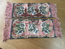 Pair Vintage Floral Silk Velvet Table Runners 1900s