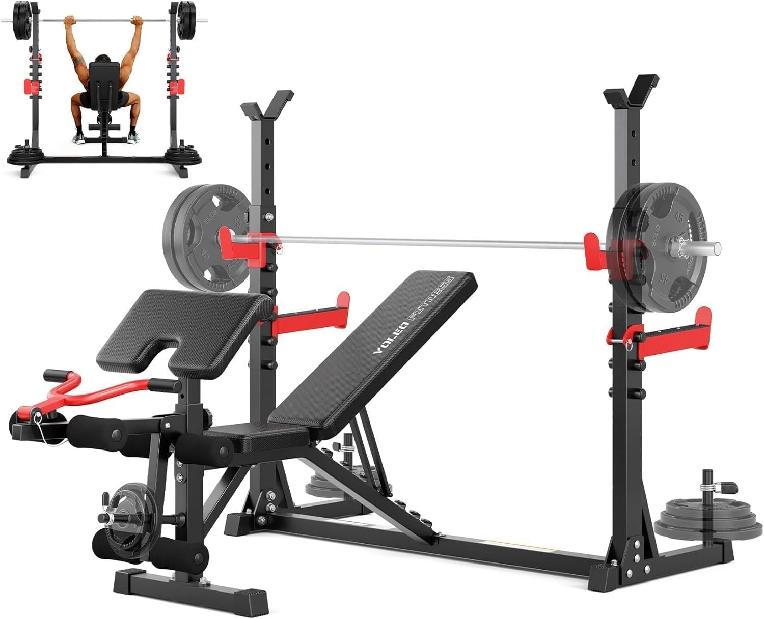 1980LBS 10-in-1 Weight Bench with Rack - Bench Press Set Leg Extension