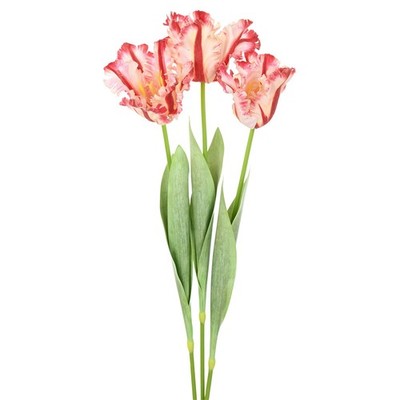 3-Pack Artificial Parrot Tulip Flowers 27 Inch for Home [Red]