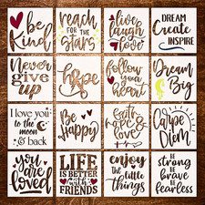 16 Piece Inspirational Word Stencil Set - Stencils for Painting on Wood, Canvas