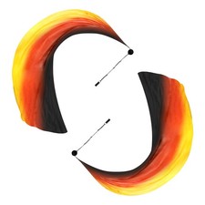 1 Pair Dance Silk Veil Poi with Throw Ball 79" x 32", Black Red Yellow