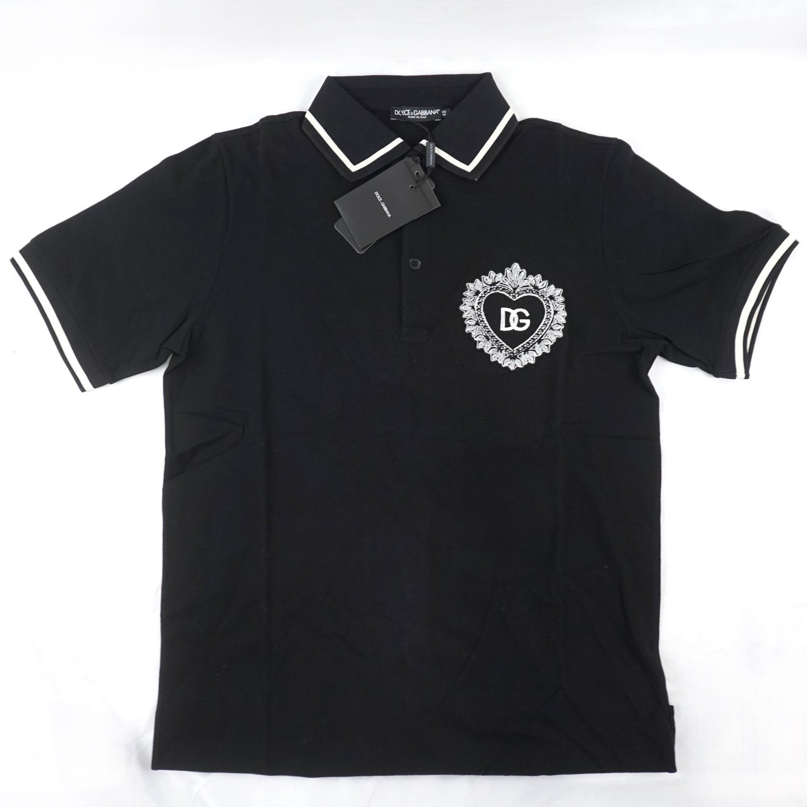 Dolce & Gabbana Crest Polo T-Shirt W/ Embroidered Logo In Black Men's Size EU48