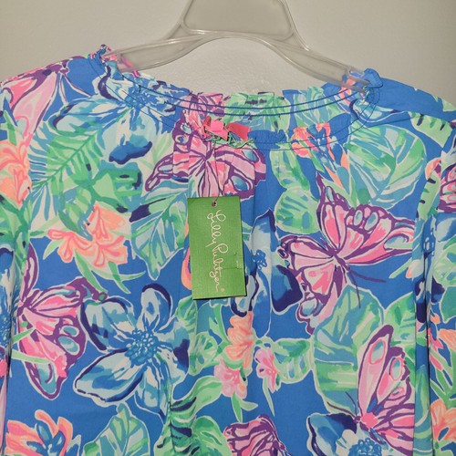 LILLY PULITZER Luce Pundy Blue Isle Be Black Floral Pullover Blouse Small NWT - Picture 3 of 8