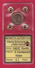 ITALY 5 Centesimi 1921 SPIGA KM#59.2 Kingdom Victor Emmanuel III 1901 - 1943 UNC