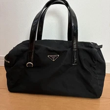 PRADA Black Nylon Tote Bag with Patent Leather Handles, Excellent Condition