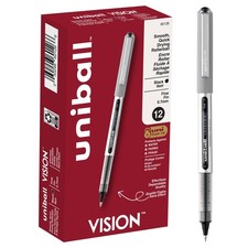 uni-ball R Vision TM Rollerball Pens, 0.7 mm, Fine Point, Gray Barrel, Blac...