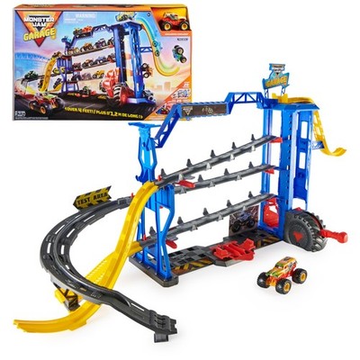 Garage Playset and Storage with Exclusive Grave Digger Monster Truck, Lights ...