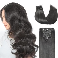 LUVME Handmade Weft Clip in Hair Extensions Human Hair 18 Inch 120g 7pcs Natural