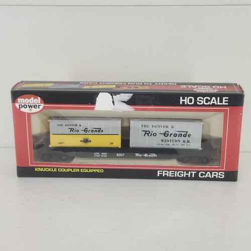 Coche de carga modelo Power HO #98307 - D+RG 51' plano con contenedores Rio Grande de 2-20' | Condition: Used