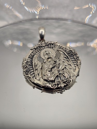 Ciondolo Medaglione San Gabriele Arcangelo Argento Sterling 925 Prega per Noi - Foto 2 di 3