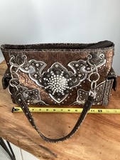 Western Rhinestone Studs Shoulder Bag Concealed Carry Purse Zip Bronze Silver