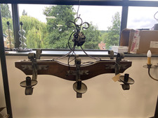 Large Antique Rustic Wood & Iron Chandelier / Banquet Light H55cm W83cm D42cm