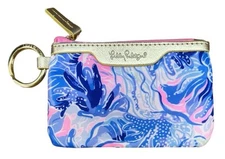 Lilly Pulitzer ID Case New Coin Purse Keychain Gift Blue Pink Design