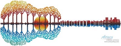 Colorful Guitar Landscape Sunset by Artecy cross stitch pattern