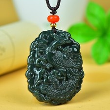 Natural Green Jade Hand Carved Phoenix Pendant Necklace