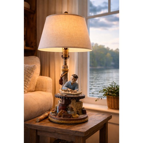 Vintage Nautical Fisherman Boat Builder Table Lamp, Handcrafted Coastal-No Shade