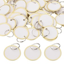 50Pcs 1.2" Metal Rim Key Tags Identifiers Round Blank Paper Tags Gold/White