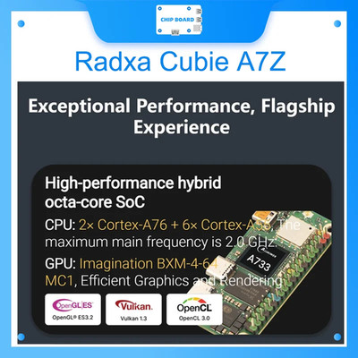 Radxa Cubie A7Z board with Allwinner octa-core CPU, dual-screen display, and int