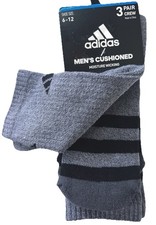 ADIDAS Cushioned Crew Cut socks Sz 6-12 Gray Black 3 Pair Gym Walking Running