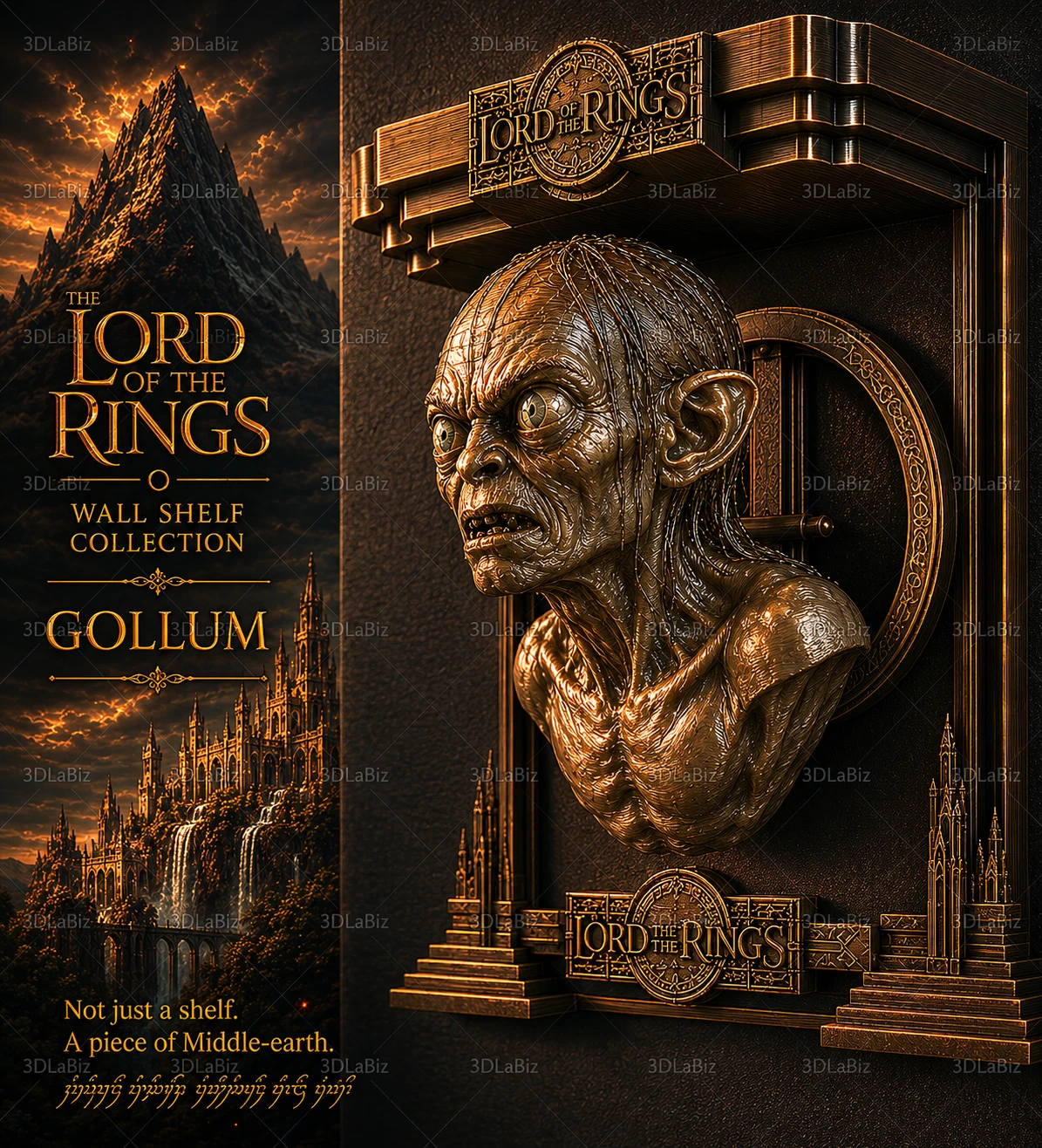 Lord of The Rings LOTR Gollum Like 5x5 Top Floating Wall Shelf Collectible