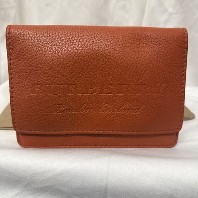Burberry  Hampshire Embossed Orange Pebbled Leather Wallet  no Chain Strap 