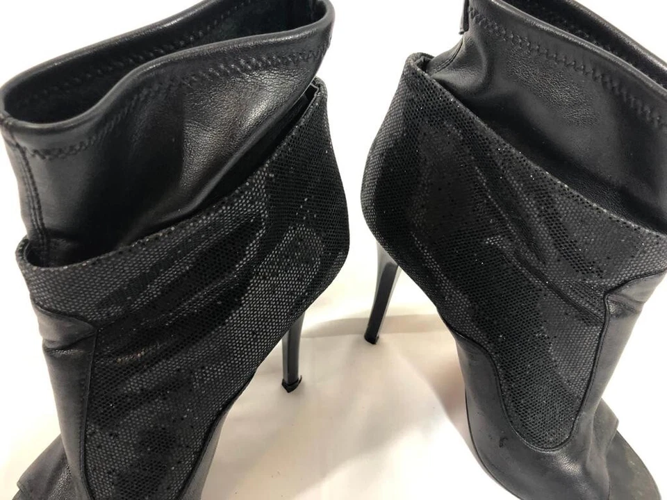 Botas para mujer Giuseppe Zanotti de cuero negro punta abierta zapatos altos talla 5,5 Foto 4 de 4