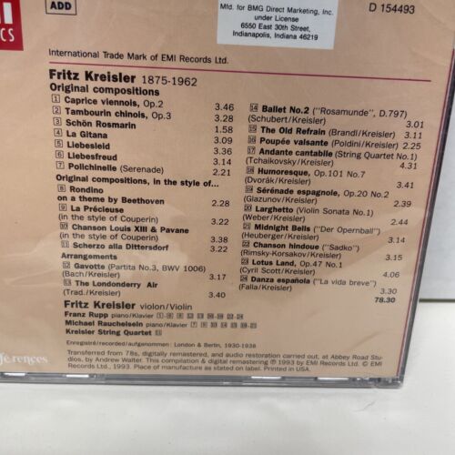 Fritz Kreisler : Kreisler Plays Kreisler CD New/Sealed Fast/Free Shipping!#C3 - Foto 3 di 3