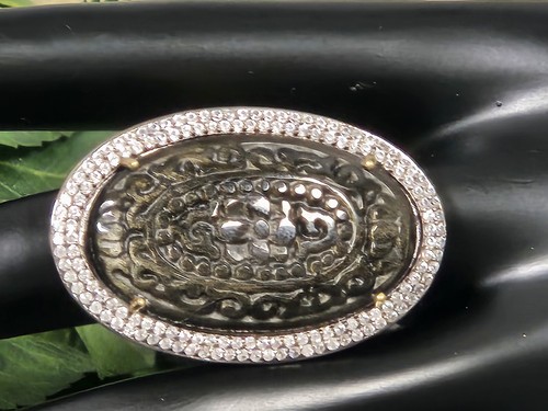 RARITIES DARK OLIVE JADE GOLD PLATED CARVED RING SIZE 8 -NWT - Picture 8 of 24