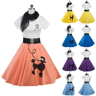 Rock and Roll Poodle Skirt Ladies Fancy Dress 50s 60s Adults Womens Costumes New
