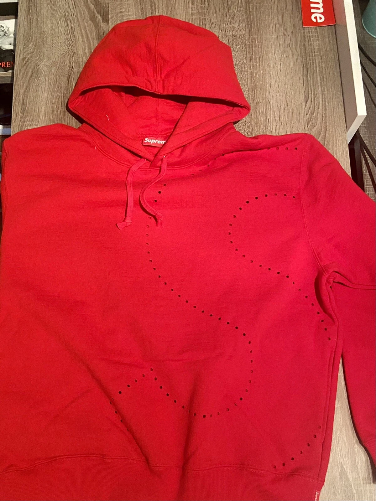 SUPREME Red Laser Cut S Logo Hooded Sweatshirt Medium SS21 New 100% Authentic