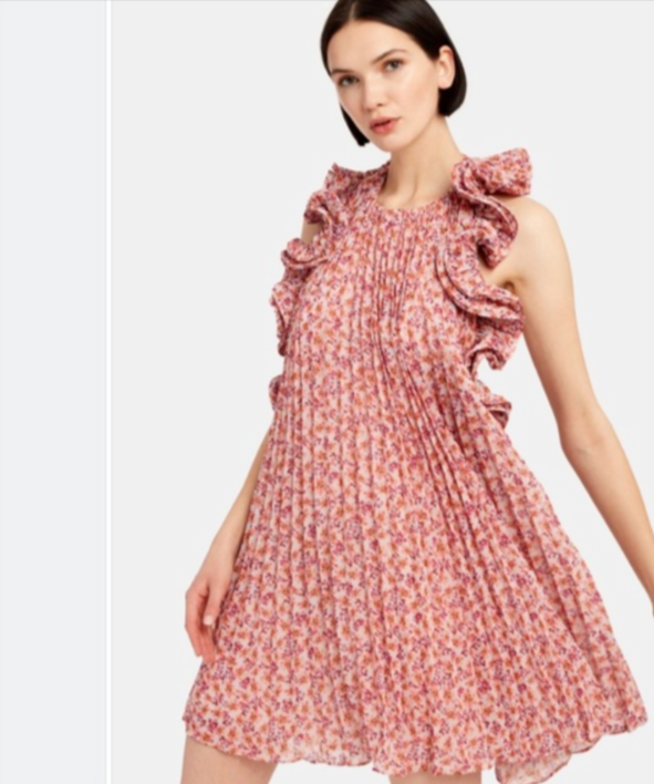 AMUR Dress Womens 2 Pink Floral Ruffled Pleated Mimi Open Back Halter Chiffon