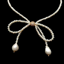 Cultured White Pearl Bow Choker Necklace Simple Design Jewelry