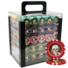 1000PCS 13.5G SKULL POKER CHIPS SET ACRYLIC CASE BY MRC POKER