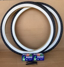 26" x 2.125 Beach Cruiser Bike White Wall Tires and Tubes Set DURO Bubble Thread