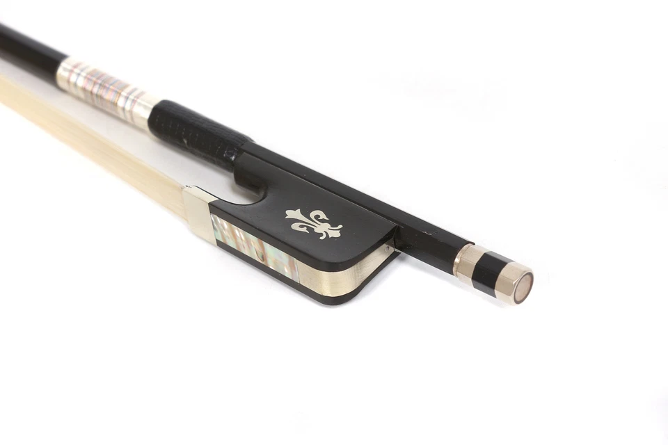 Carbon Fiber 4/4 Viola Bow Ebony Frog Natural Horse Hair inlayed fleur-de-lis - Image 3 of 4