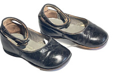TRIM FOOT, Antique 1930's Child's Black Leather Party Shoe, Slip on Buckle Shoe.