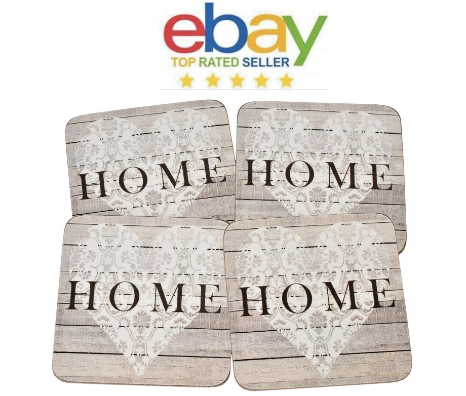 Set of 4 Heart Home Drinks Coasters Glass Cup Mug Table Drink Mats