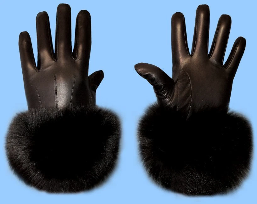 NEW MENS size 8.5 or Medium GENUINE BLACK FOX FUR & LAMBSKIN LEATHER GLOVES