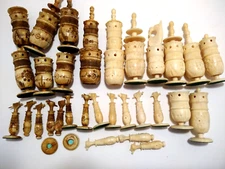 RARE artifact  Lot 30 hand carved chess set  Not complete AS IS