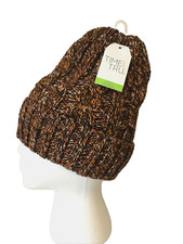 TIME AND TRU Marled Brown/Orange Beanie Faux Fur Lined Hat One Size