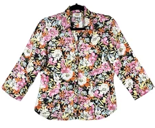 Vintage Talbots 100% Linen Floral Top Size 6 Button Down Artsy Cottage Garden